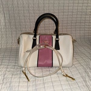 Saffiano Perforated Striped Shoulder Bag